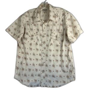Lucky Brand Western Style 2 Pocket Shirt Mn Sz Lg Cream, Tan Floral Print, Snaps